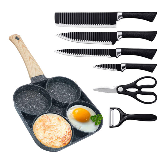 Nueva Sarten 4 Puestos + Juego Cuchillos x6